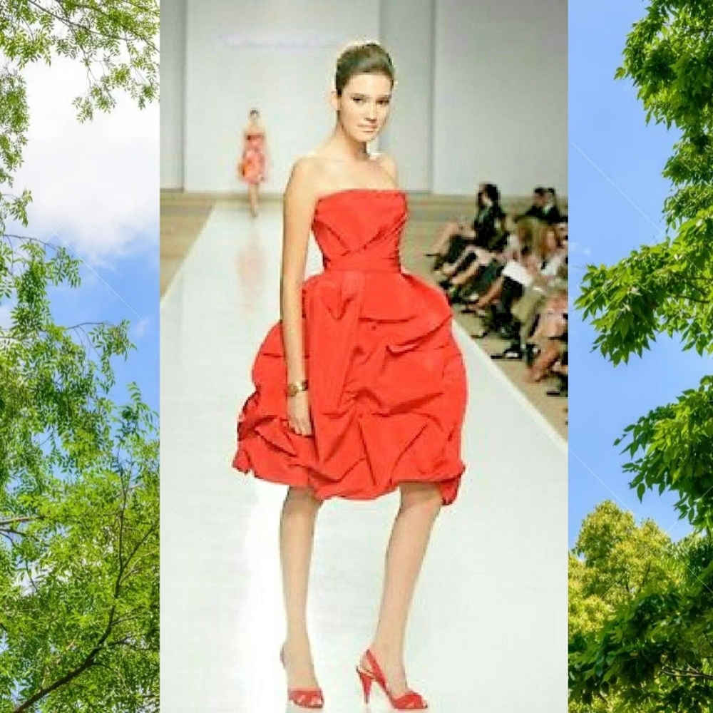 $2,990 RED FROM OSCAR DE LA RENTA SILK ROSE RUNW DRESS 6